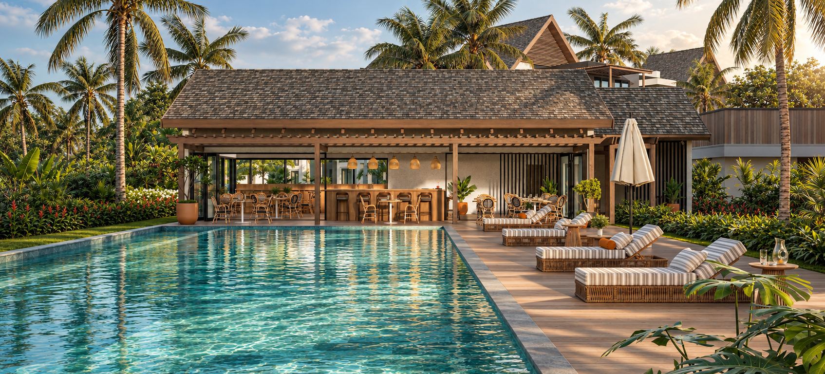 Piscine des résidences et son pool house